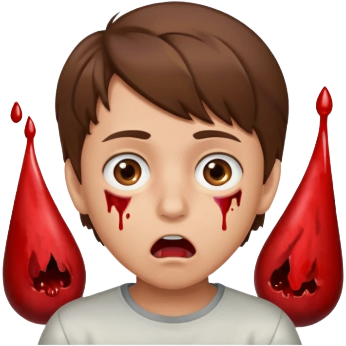 boy with brown hair and brown eyes who is supriced because he just ate pussy and he’s got blood on his mouth  emoji
