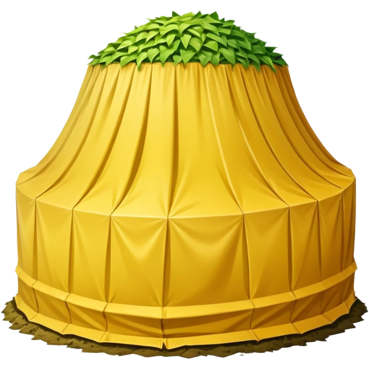 a mound of yellowish pressed silage, covered by plastic sheeting, but uncovered on one side emoji