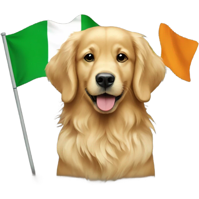 A golden retriever with a Ireland flag  emoji