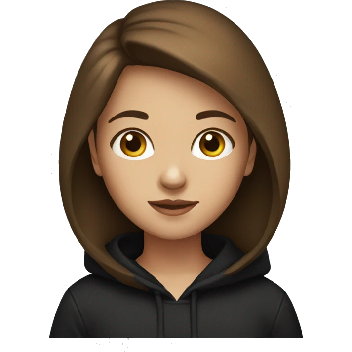 young girl, brown hair, black hoodie emoji