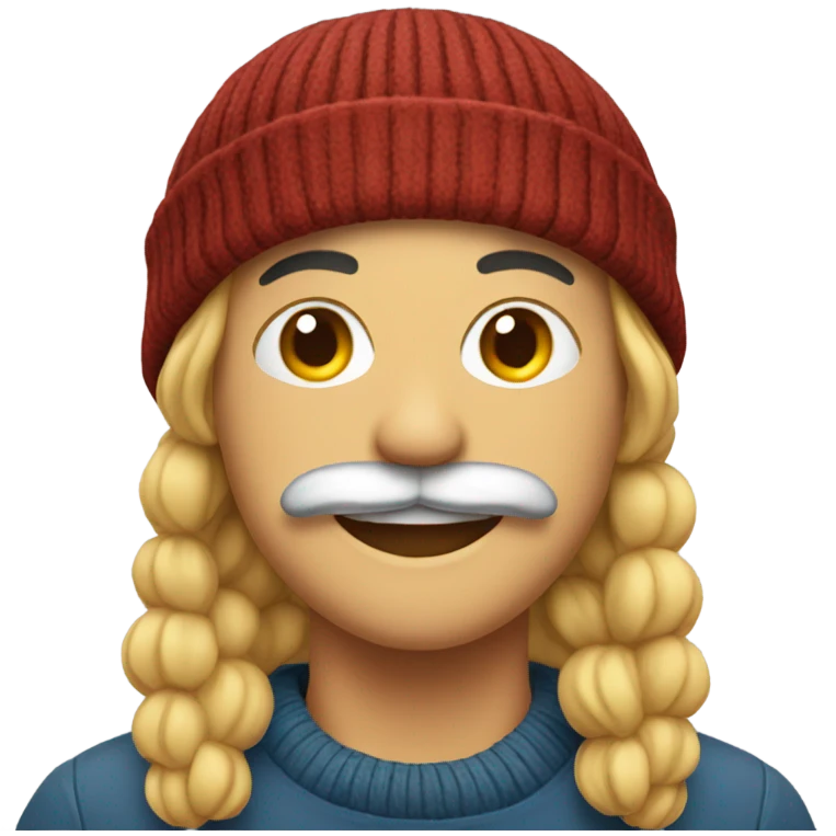 smiling portrait in beanie with mustache  emoji