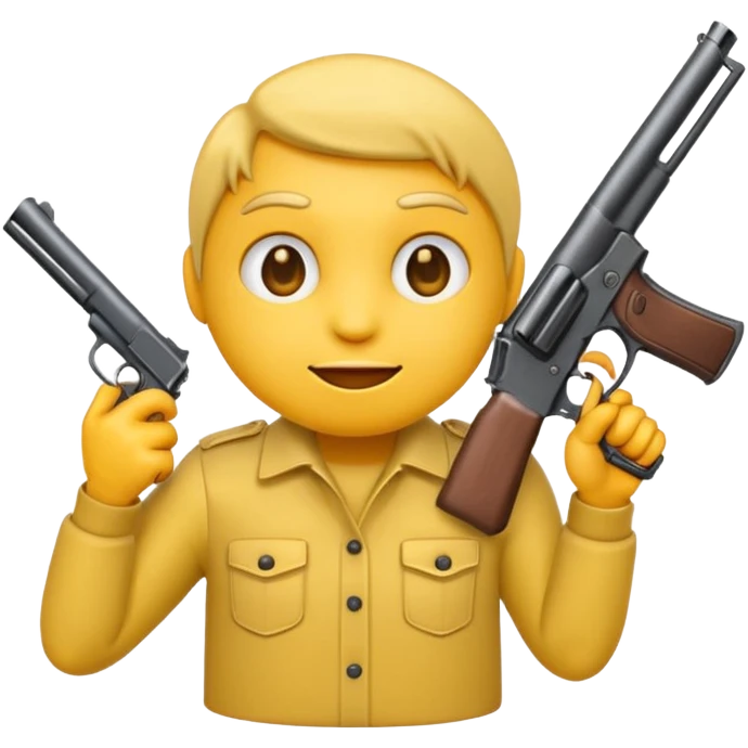 yellow emoji with a mischievous expression holding a gun emoji