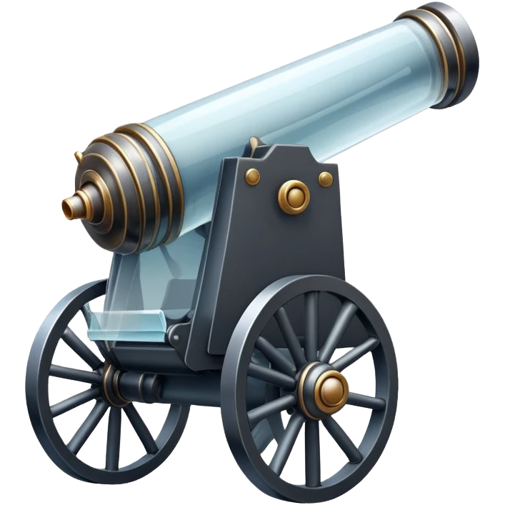 a cannon made of glass, transparent, fragile emoji