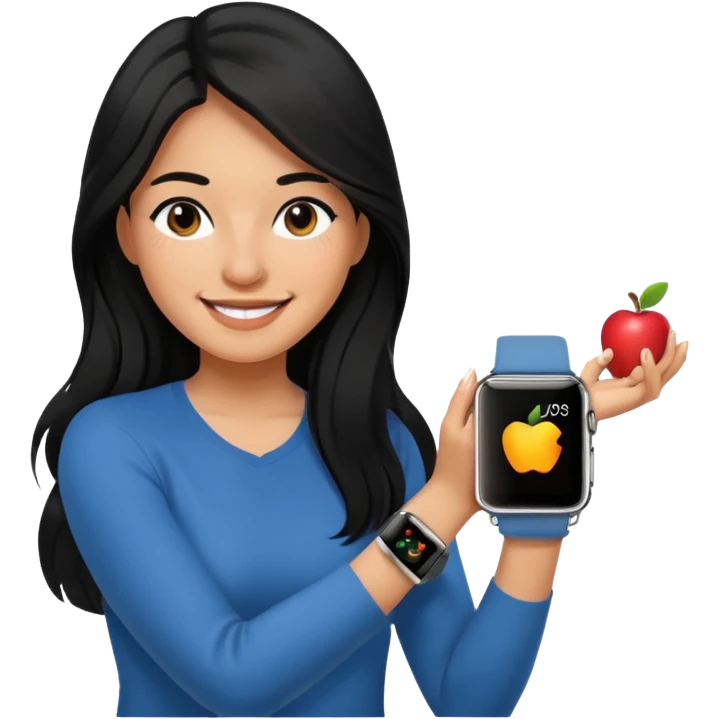 mujer cabello negro largo con apple watch en su muñeca emoji
