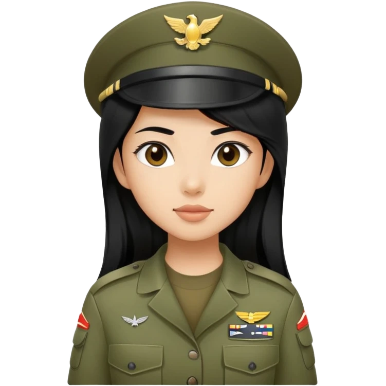 Asian girl with long black hair in the military emoji