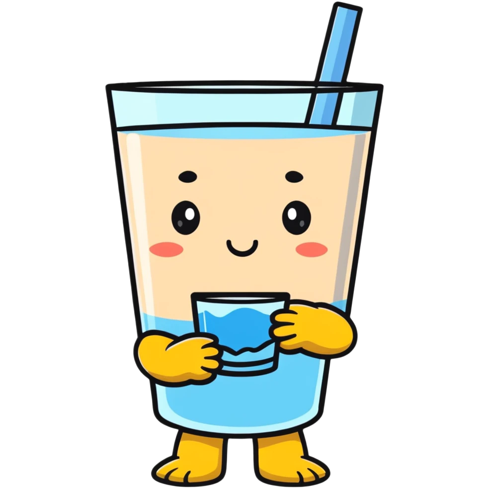 Character drinking a glass of water, hydration emoji
