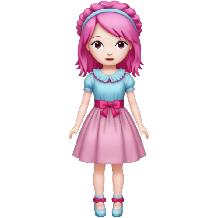 Isolated detaile illustration modern raspberry torte doll figurine full body with pink hair and a raspberry hairband emoji