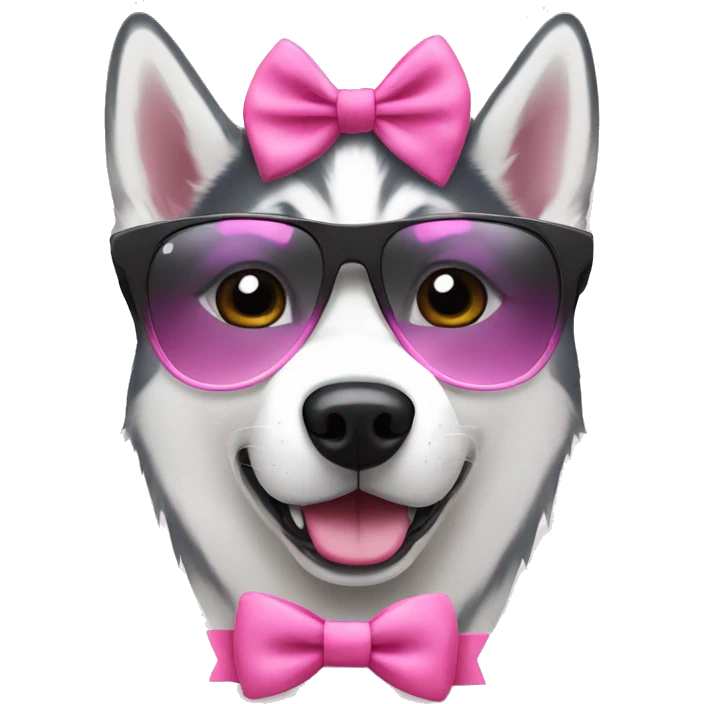 Siberian Husky with sunglasses and a pink bow on its head emoji