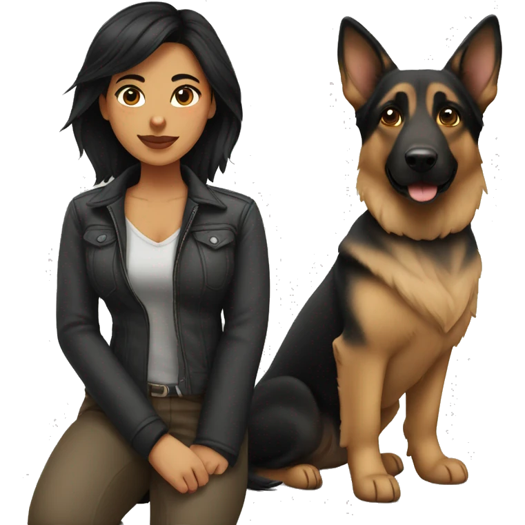woman with black hair with german shepherd  emoji