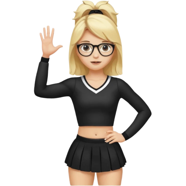  Sexy Dominatrix blonde hair and glasses full body in a cheerleader black clothes  emoji