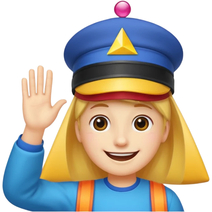 A magical isosceles triangle that is smiling and saluting with a cap emoji