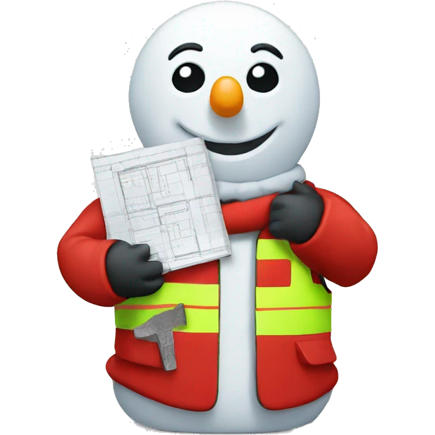 snowman holding construction plans in red vest emoji