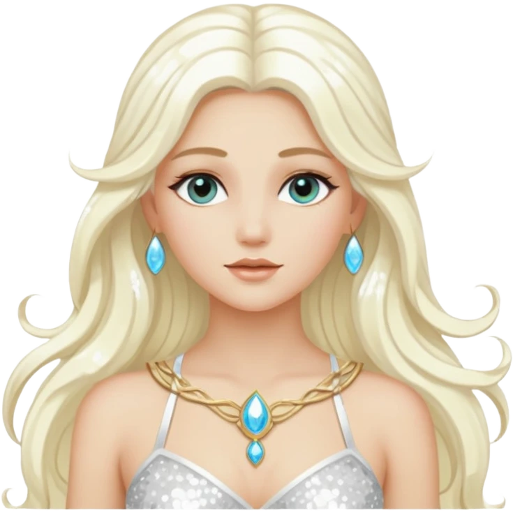 Aura, Goddess of Breeze from Gods and Goddesses with long platinum blonde hair, white sequin outfit emoji