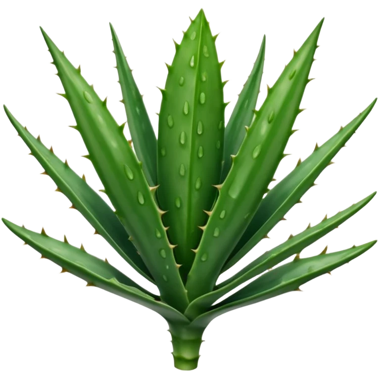single thick fleshy aloe vera leaf deep green with lighter spots or stripes gently toothed edges long tapered slightly curved smooth waxy surface no pot no cut section soft lighting subtle shadows emoji scale emoji