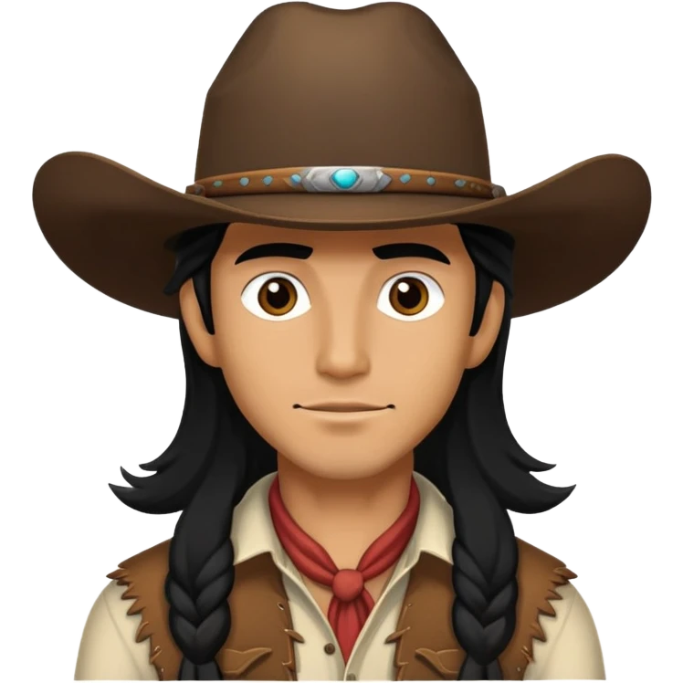 Cowboy with black long hair brown eyes and tan skin emoji