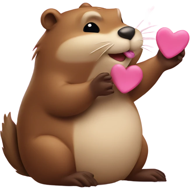 Beaver sending an air kiss with pink hearts emoji