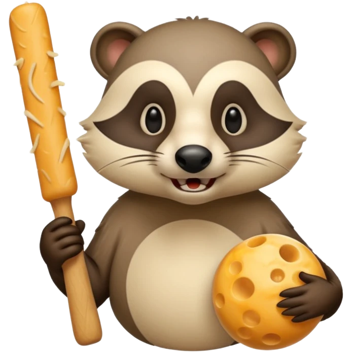 A realistic mad badger bowling while eating cheese sticks emoji