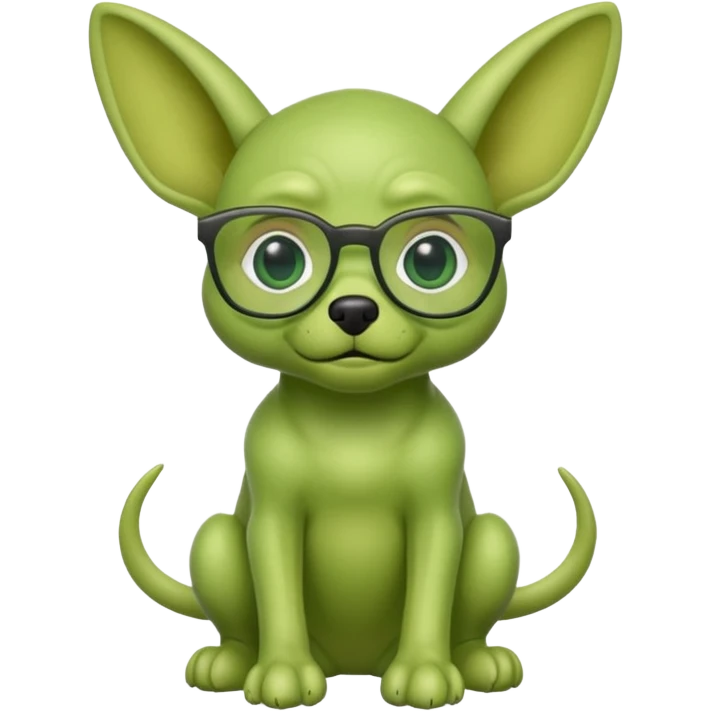 green alien dog with folded ears, wearing glassess emoji