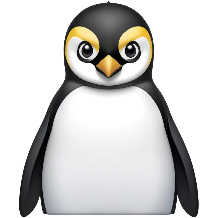 Cinematic Noble Emperor Penguin Portrait Emoji, Poised and regal, standing proudly on icy terrain with crisp black and white plumage and determined, deep-set eyes, Simplified yet sharp and sophisticated features, highly detailed, glowing with a soft, dignified polar glow, high shine, intelligent and stalwart, stylized with an air of imperial command, focused and resolute, soft glowing outline, capturing the essence of a watchful and confident arctic guardian that feels as though it could waddle out of the screen with effortless authority! emoji