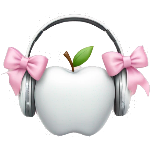 White apple headphones with light pink bows emoji