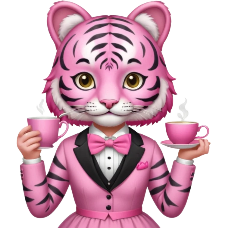 An pink tiger having an pink tea party with an girl emoji