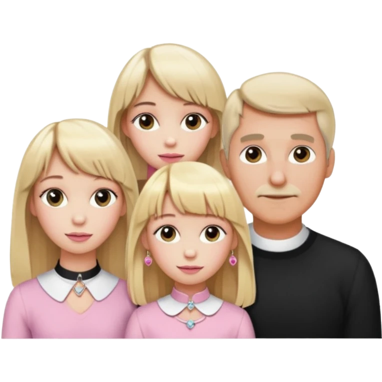 a family of three. daughter, mom and dad. long elegant blonde hair with bangs. almost female blonde boy femboy trap t-girl cute feminine makeup gay lingerie. skinny  body.   pink choker. whore hoop earrings. emoji