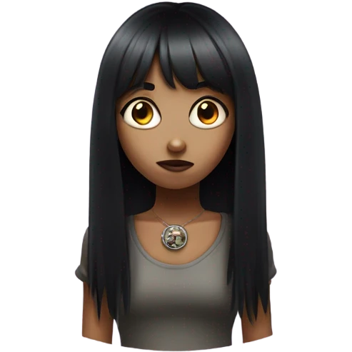 draw an emoji of a girl with long black hair down to her waist with bangs, a zombie-shaped nose ring emoji
