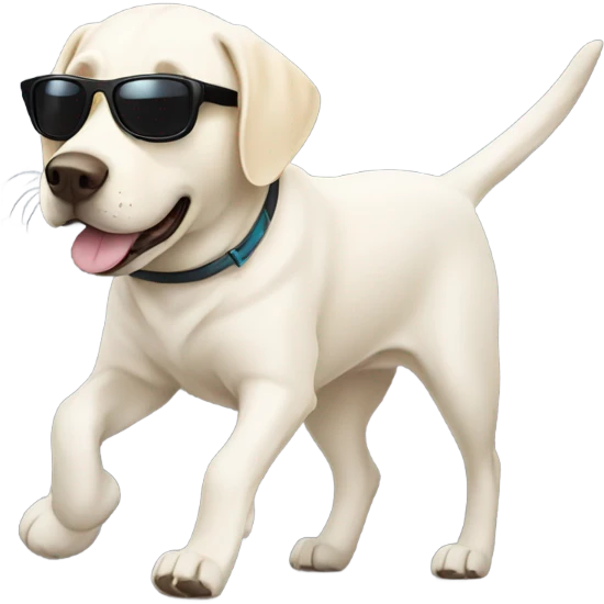 White Labrador walking with sunglasses emoji