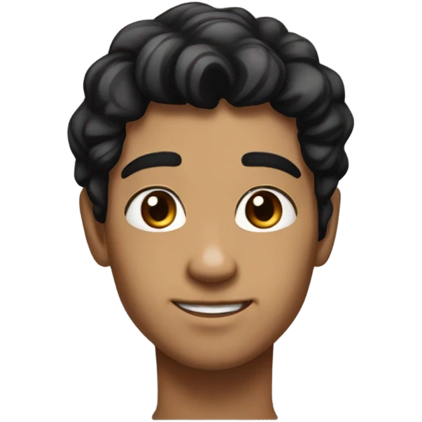 Generate a semi-realistic digital avatar with black hair, black eyes, and a warm, natural skin tone. The character should have a friendly, confident expression and wear a modern casual outfit like a hoodie or jacket. Use a simple or transparent background emoji