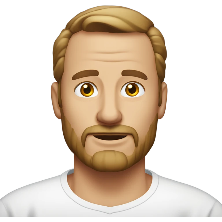 middle aged english man, short slicked back hair dark blonde, dark blonde medium length size full beard, wearing only a plain white smart shirt unbuttoned. emoji