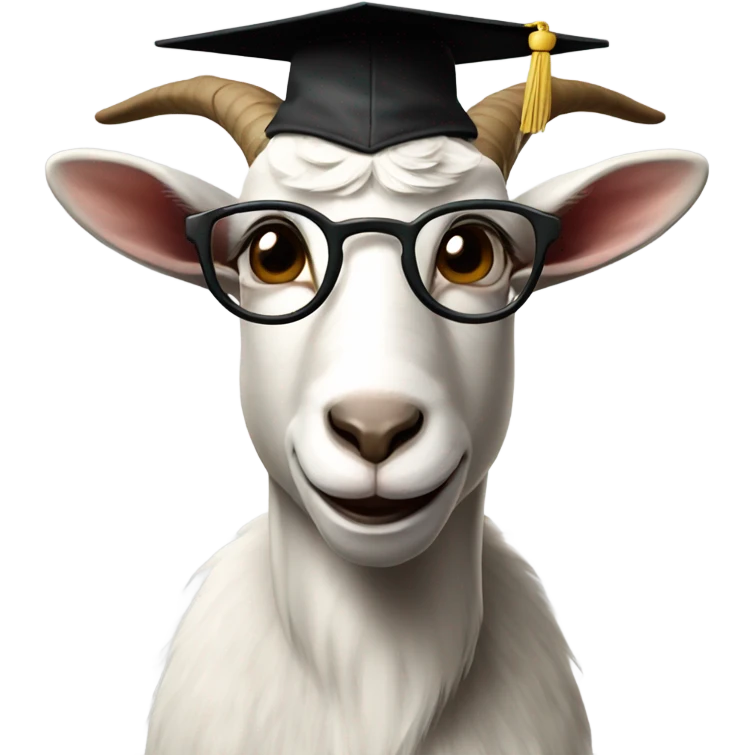 a smart nerdy goat wearing glasses and graduation hat emoji