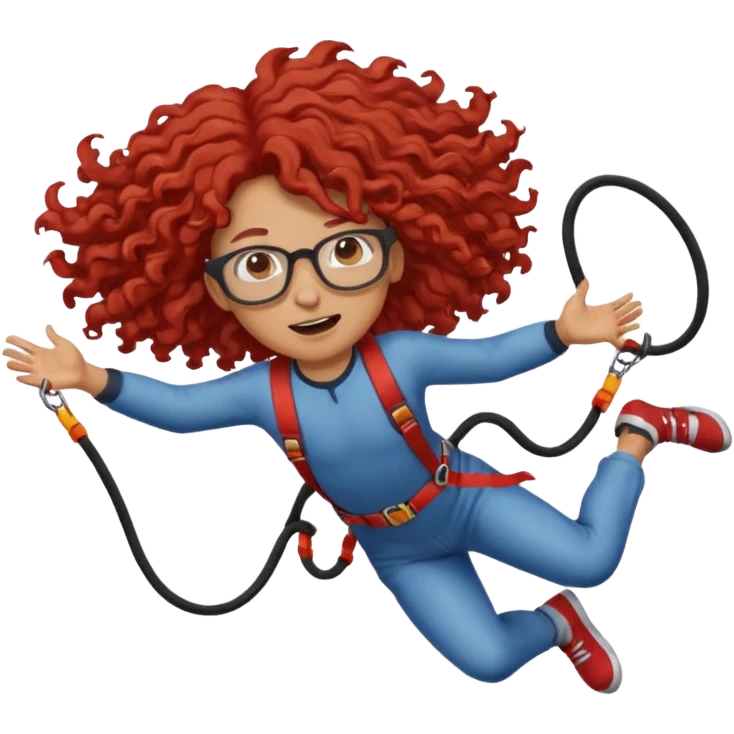 bungee jumping face only with hair flying red long curly hair and glassess emoji