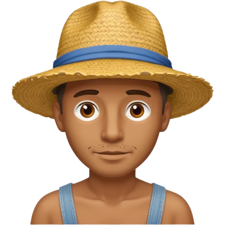 Visage. Homme Créole réunionnais ti jean chapeau paille savate  au pieds  emoji