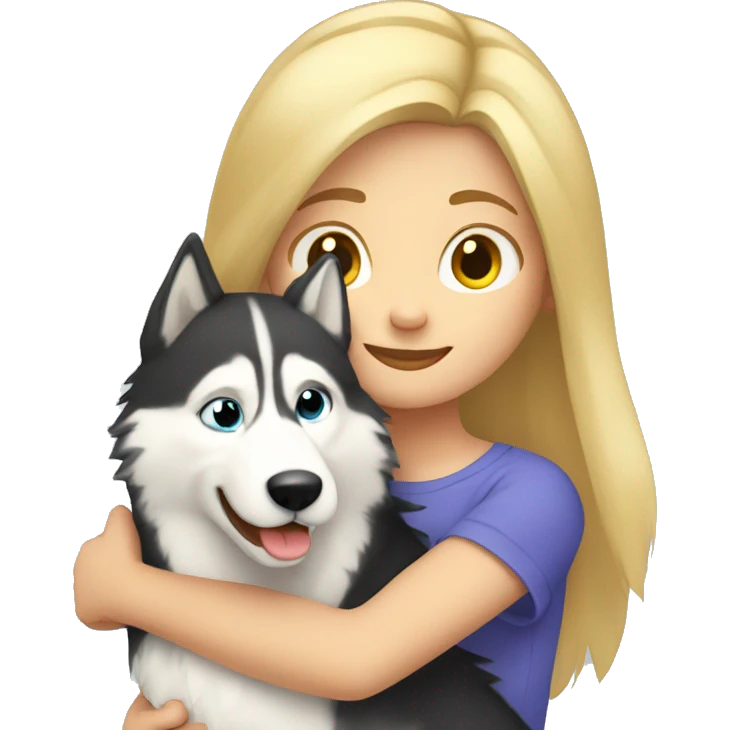 blond kid with long hair is hugging  husky  emoji