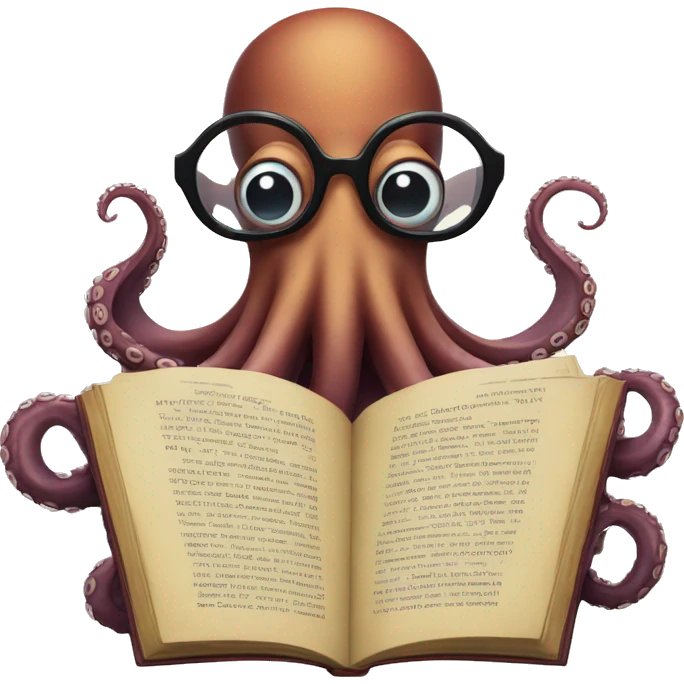 A octopus wearing glasses reading a book emoji