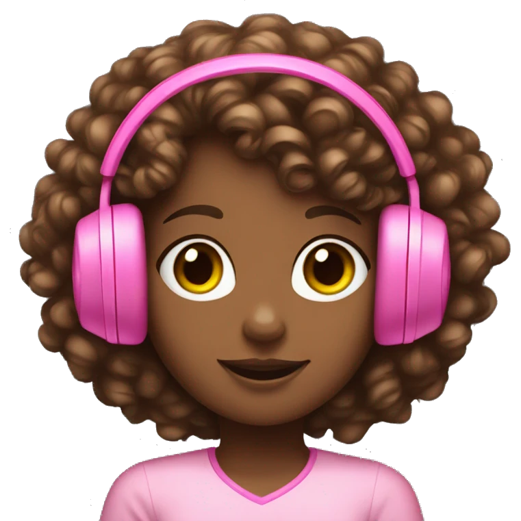 Girl with curly hair that has a pink gaming headset that has cat ears  emoji