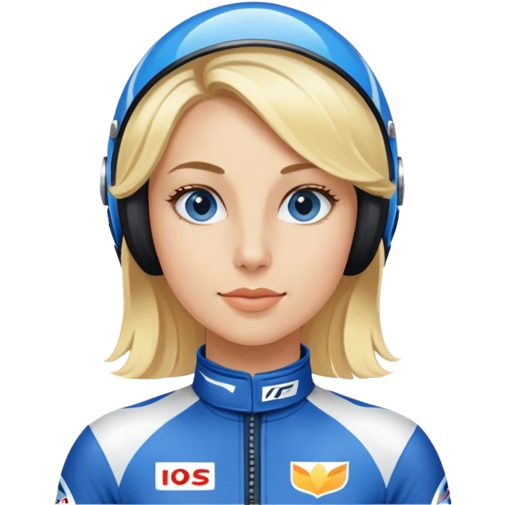 black head blond woman i in blue  racing suit emoji