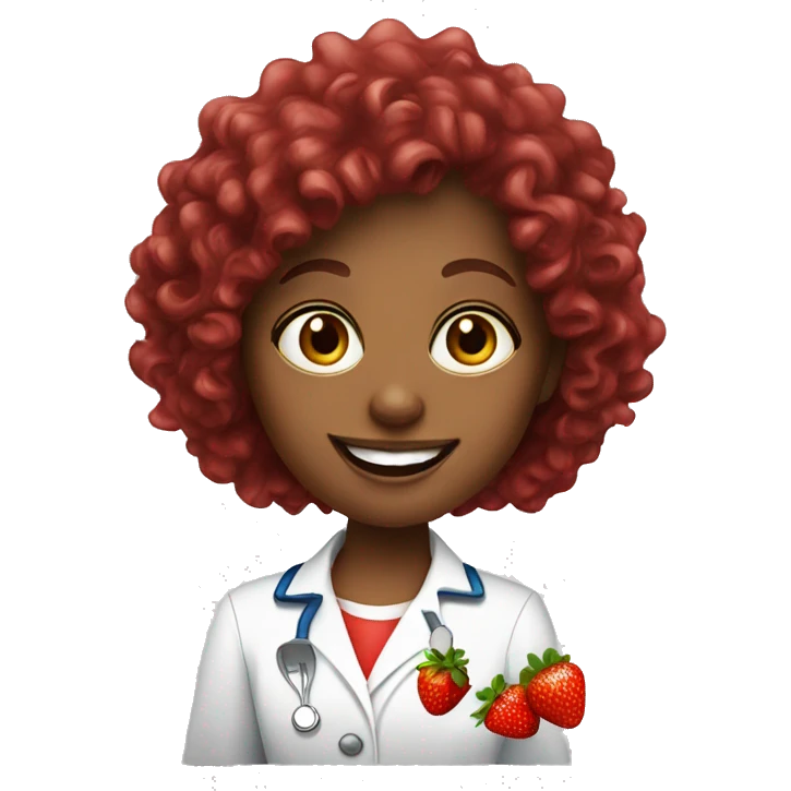 dietitian girl dark red curly hair eating a strawberry  emoji