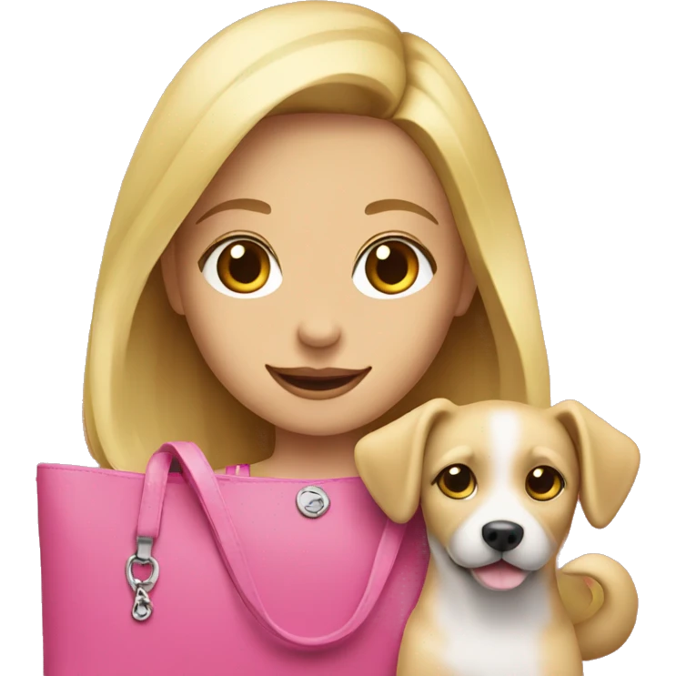 blond girl with pink bag with a dog inside emoji