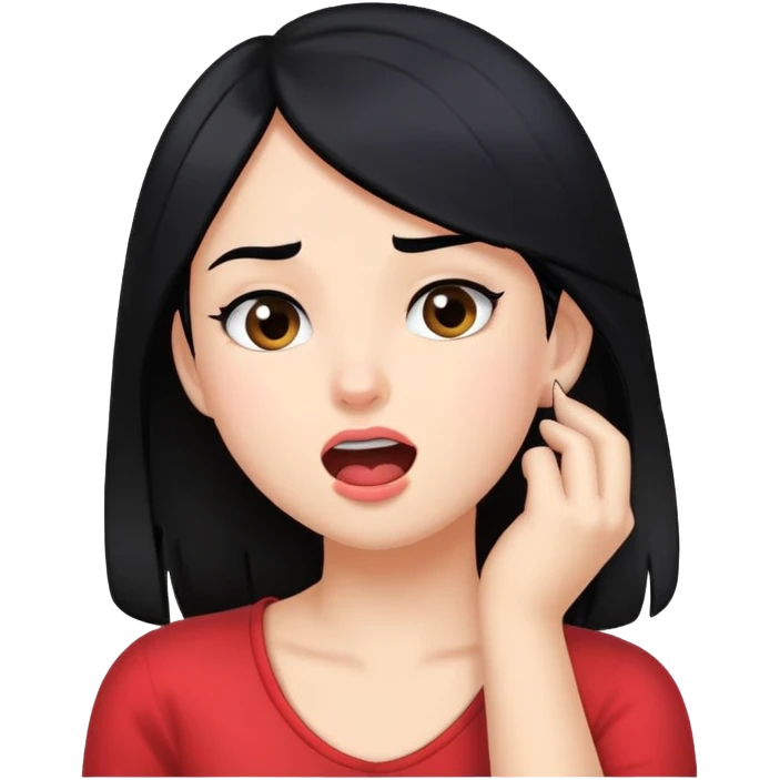 Girl with black hair biting her lip with pushing hair behind her ear  emoji