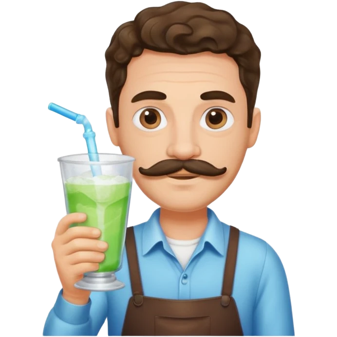 Good looking jewish man with mustache and wavy middle part hair holding a slushy in a yard glass emoji