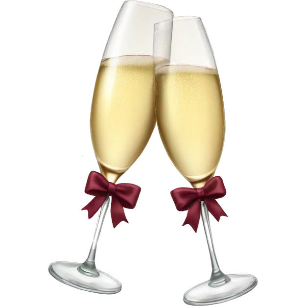 Two glasses of champagne cheering with burgundy bows emoji