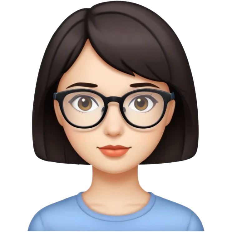 A pretty girl with short dark hair not black but not totally brown wearing glasses  emoji