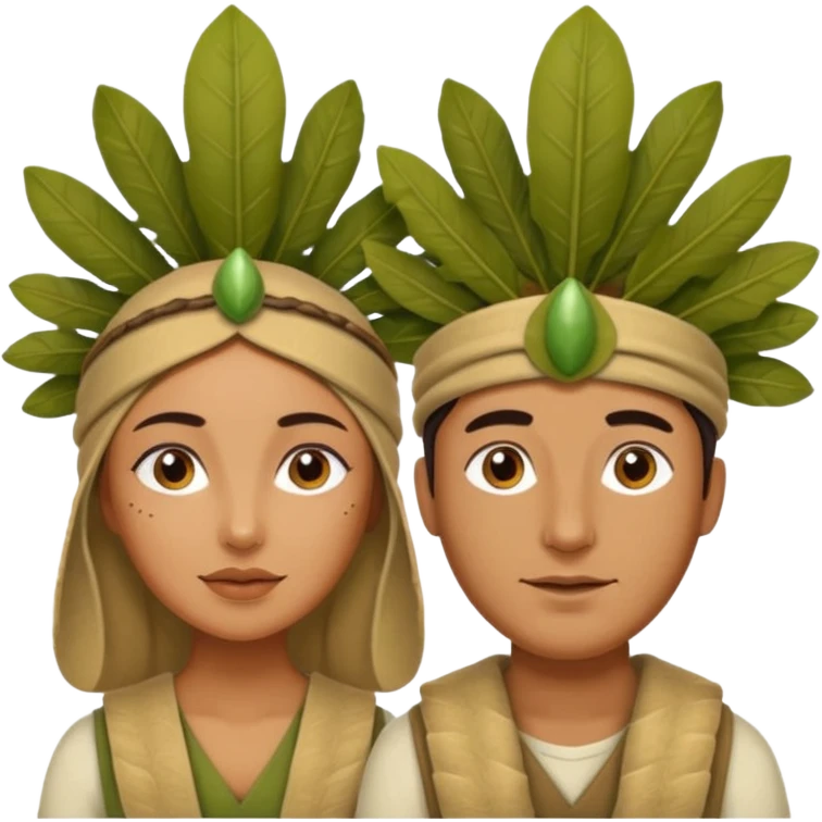 an woman man with jungle wearing a large leaf headgear bye  emoji