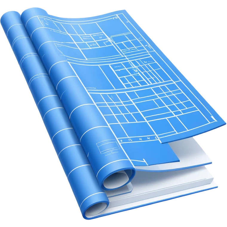side view of a blue blueprint plan with crisp white lines emoji
