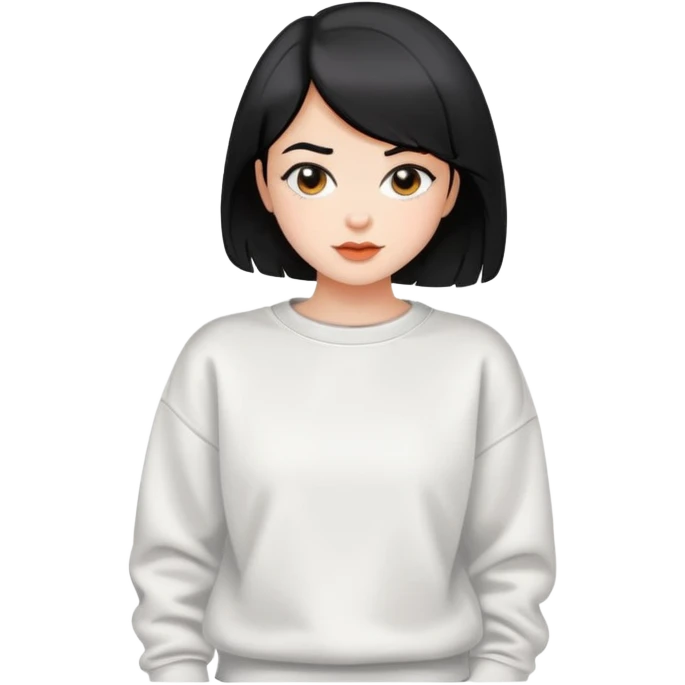 A beautiful short black-haired girl wearing a white sweatshirt emoji