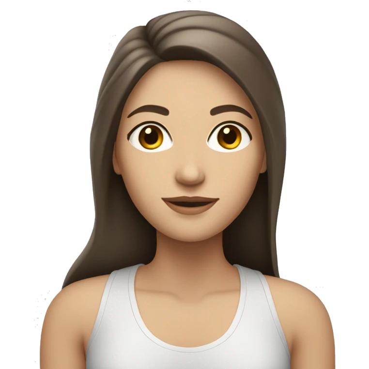 white brunette woman with long hair brown eyes holding emoji