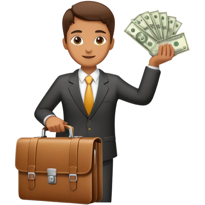 A professional person with a briefcase providing money to a family, breadwinner concept emoji