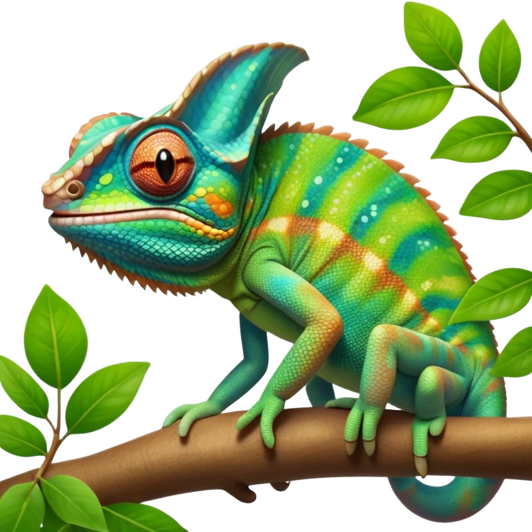 cinematic giant-smiling. chameleon-realistic emoji,-blending-with-vibrant-greenery.-detailed-scales-in-shifting-colors,-showing-the-chameleon’s-ability-to-camouflage.-soft-natural-light-highlights-its-texture.-nature-background, zoomed into its face emoji