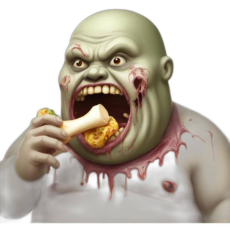 fat zombie wearing eating a bone hyperrealistic emoji
